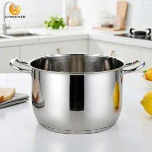 Stainless steel pot on the kitchen counter