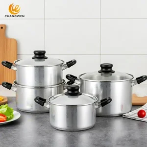 Aluminum pot on the kitchen counter