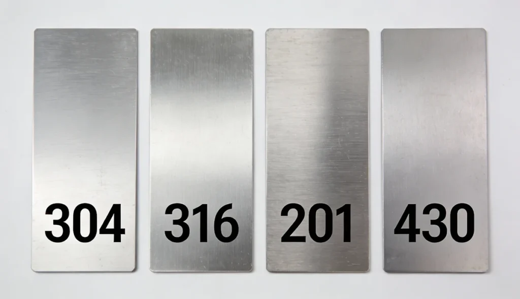 Comparison chart of 304, 316, 201, and 430 stainless steel