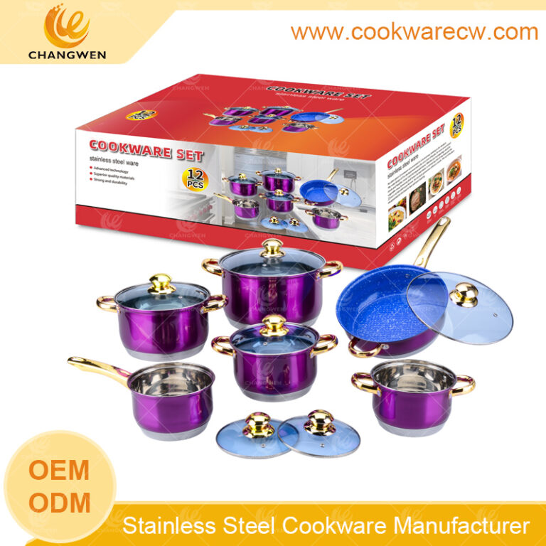 color coating surface stainless steel pots non-stick frypan golden S/S handles and knobs 430 protector for induction CW52001-12N8