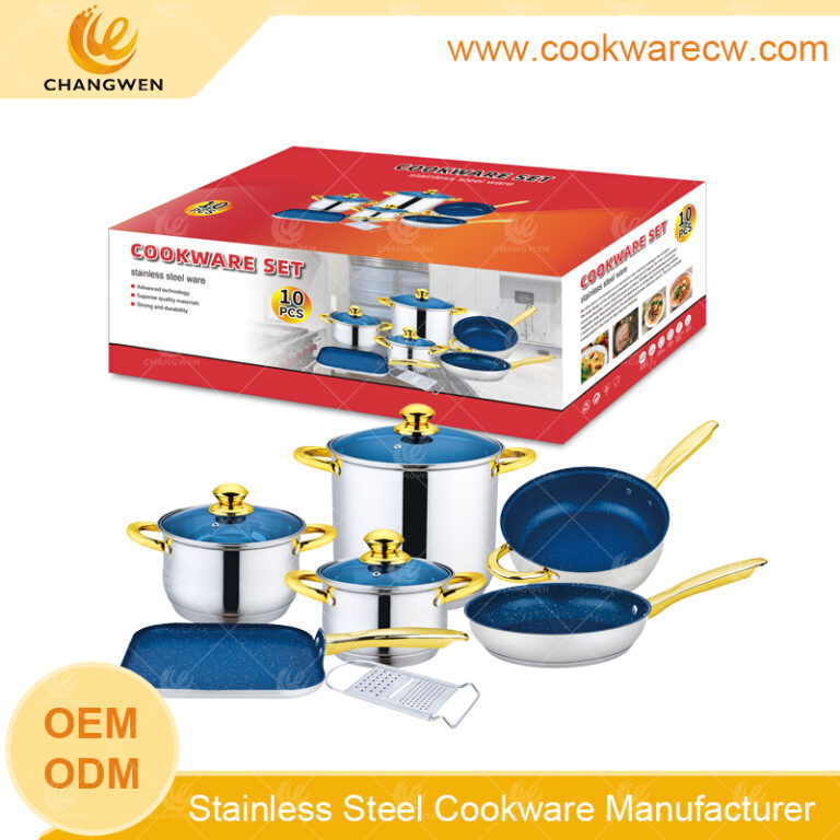 Wholesaler stainless steel cookware set conic fry pan square aluminum coated frypan with a kitchenware grater CW52002-10N