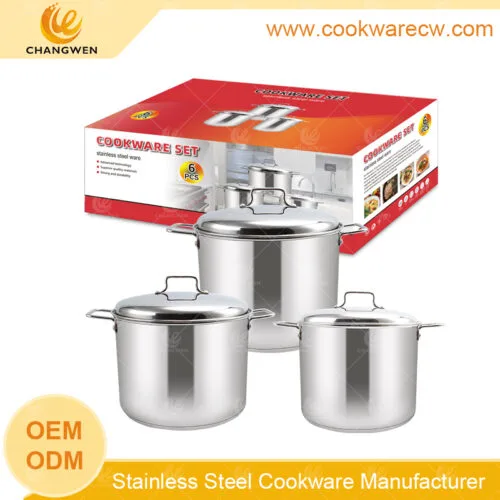 Customize color box high soup stock pot set stainless steel lids and knobs large volume 10L 13L 15L cookware pots wholesale CW-M0602