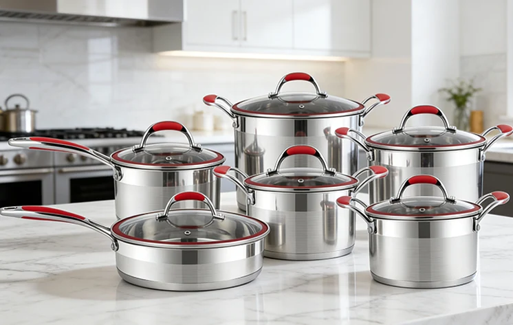 Red Handle Stainless Steel Cookware Set
