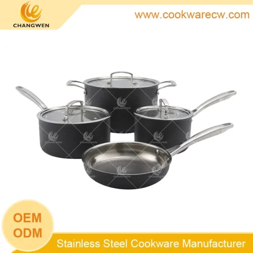 Black Hammered Stainless Steel Cookware Set