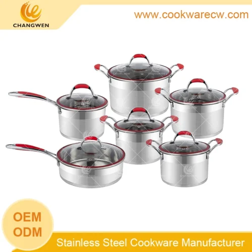 Red Silicone-Handle Stainless Steel Cookware Set