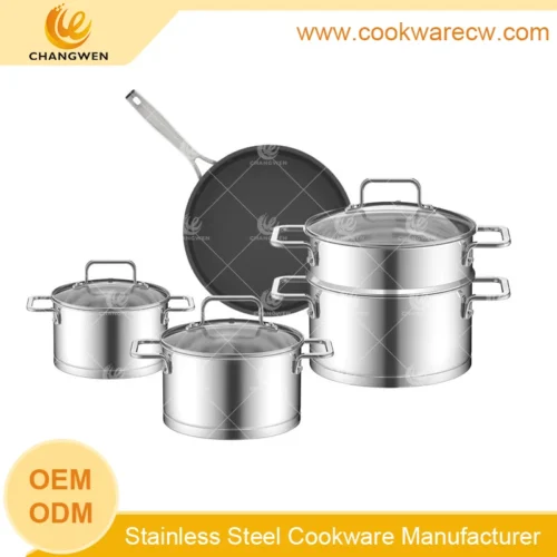 8-Piece Stainless Steel Cookware Set with Nonstick Pan & Steamer