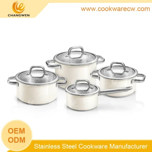 8-Piece Cream White Stainless Steel Cookware Set with Saucepan