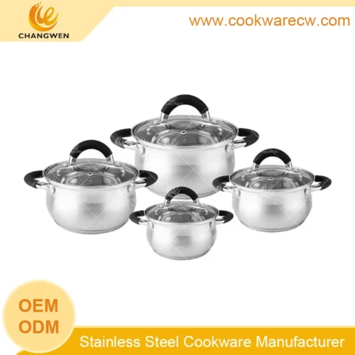8-Piece Stainless Steel Pot Set with Black Silicone Handles