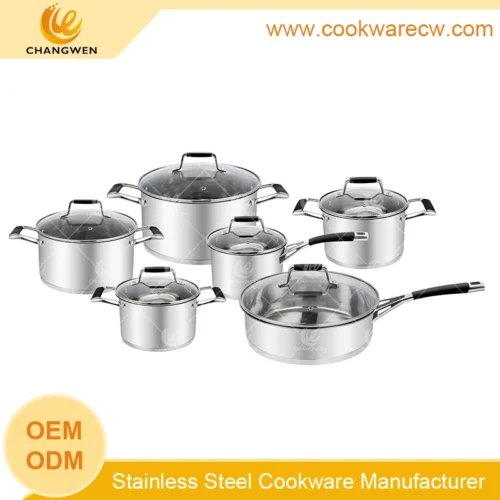 Premium 12-Piece Stainless Steel Cookware with Black Handles