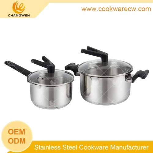 4-Piece Stainless Steel Pot Set with Glass Lids Stand Upright