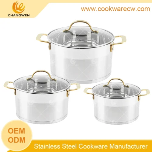 6-Piece Matte Stainless Steel Pot Set with Multi-Color Handles
