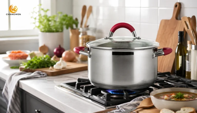 Warm and modern kitchen soup pot scene