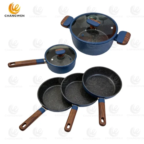 5 Piece Vertical Stripe Nonstick Die-Cast Aluminum Cookware Set