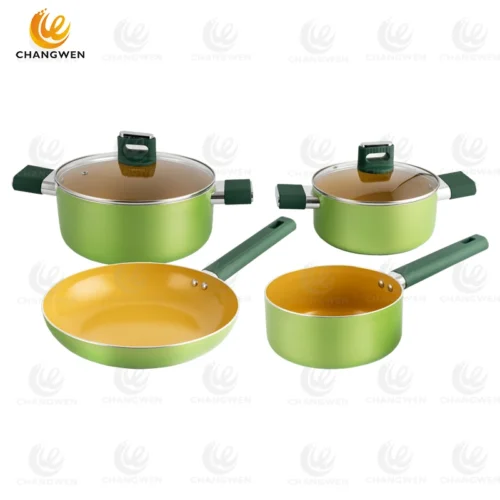 Custom Aluminum Cookware 6pcs Green Granite Nonstick