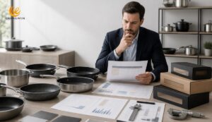 Buyer comparing cookware manufacturers beyond unit price