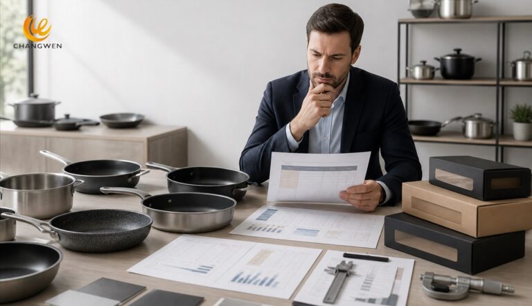 Buyer comparing cookware manufacturers beyond unit price