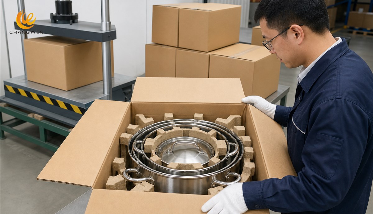 Cookware pilot order undergoing packaging and shipment-readiness checks