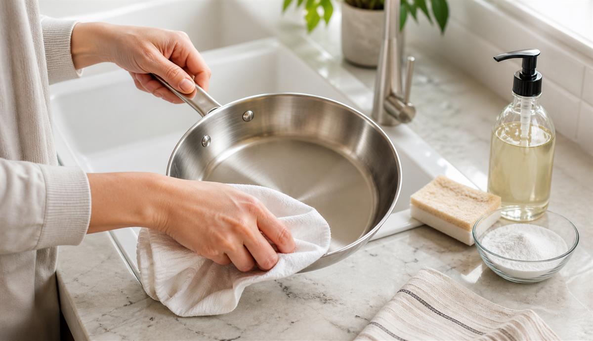 Drying 430 stainless steel cookware after gentle hand washing