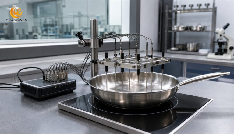 Cookware quality laboratory with a multi-probe hot-spot mapping fixture
