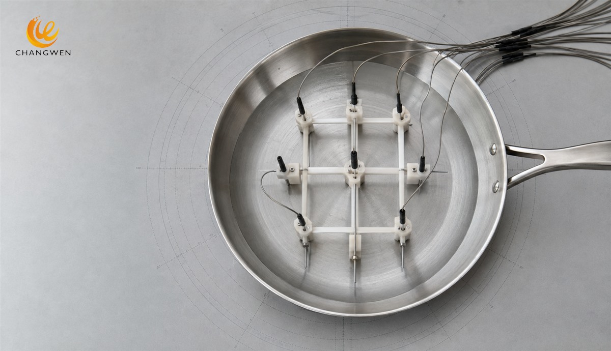 Illustrative top view of a fixed multi-probe layout for cookware hot-spot mapping