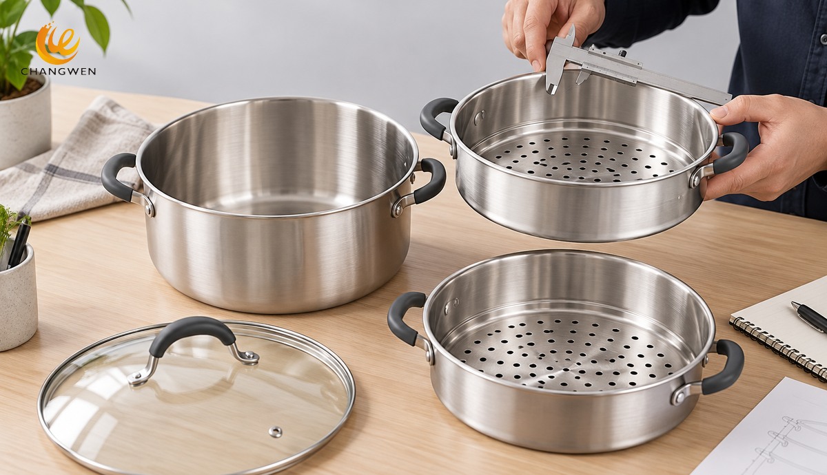 Illustrative steamer components and dimensional review for an importer specification